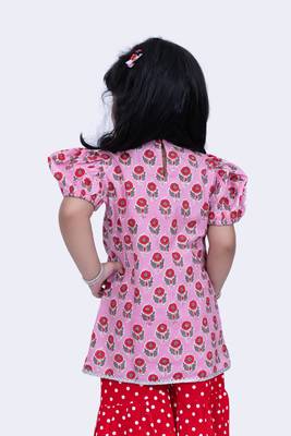 Twisha beautiful cotton printed top & polka printed sharara-pink & red 5