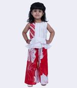 Twisha cotton smart polka and pansies top with floral printed palazzo-white & red