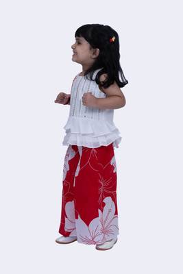 Twisha cotton smart polka and pansies top with floral printed palazzo-white & red 3