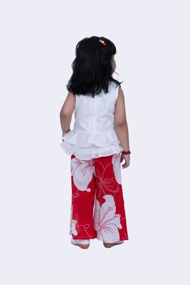 Twisha cotton smart polka and pansies top with floral printed palazzo-white & red 4