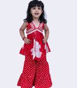 Twisha cotton smart pansies and polka printed top & polka dotted sharara -red & white