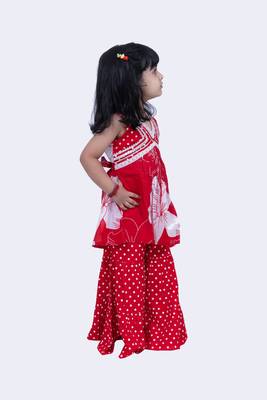 Twisha cotton smart pansies and polka printed top & polka dotted sharara -red & white 2