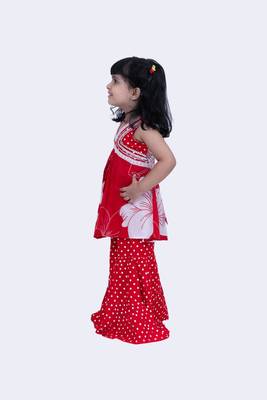 Twisha cotton smart pansies and polka printed top & polka dotted sharara -red & white 3