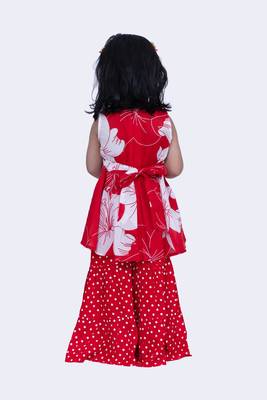 Twisha cotton smart pansies and polka printed top & polka dotted sharara -red & white 4