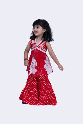 Twisha cotton smart pansies and polka printed top & polka dotted sharara -red & white 5