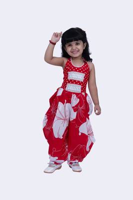 Twisha cotton smart polka and pansies printed jumpsuit -red & white 1
