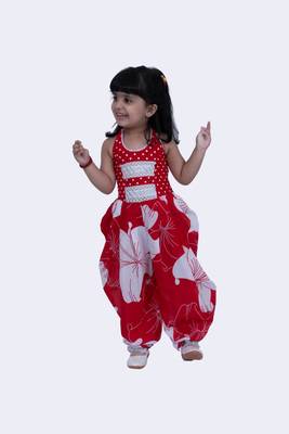 Twisha cotton smart polka and pansies printed jumpsuit -red & white 3
