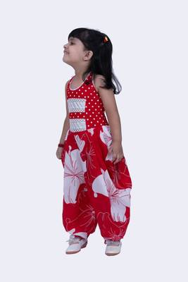 Twisha cotton smart polka and pansies printed jumpsuit -red & white 5