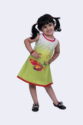 Twisha sweet slub butterfly printed dress-lime green 2