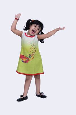 Twisha sweet slub butterfly printed dress-lime green 3