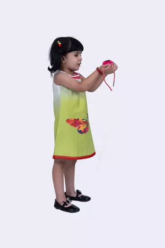 Twisha sweet slub butterfly printed dress-lime green