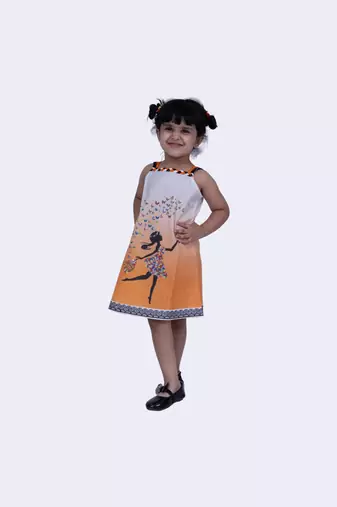 Twisha sweet slub printed strappy dress-orange