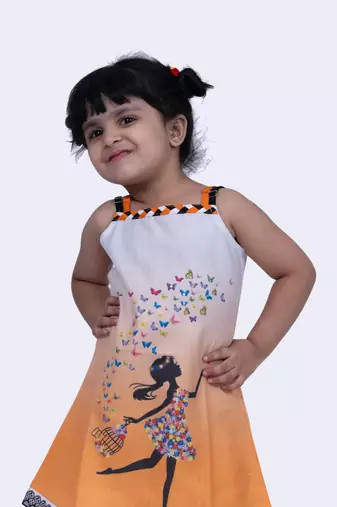 Twisha sweet slub printed strappy dress-orange