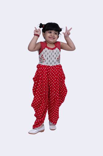 Twisha cute cotton patola & floral printed dhoti jumpsuit -offwhite & red