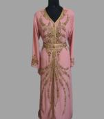 Peach color Handmade Moroccan Kaftan with hijab