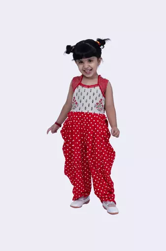 Twisha cute cotton patola & floral printed dhoti jumpsuit -offwhite & red