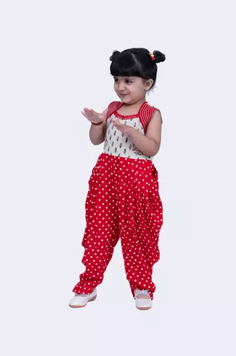 Twisha cute cotton patola & floral printed dhoti jumpsuit -offwhite & red