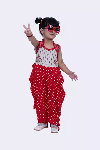 Twisha cute cotton patola & floral printed dhoti jumpsuit -offwhite & red