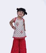 Twisha sweet cotton patola & floral printed top & polka printed sharara-offwhite & red