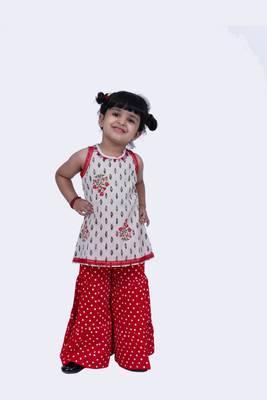 Twisha sweet cotton patola & floral printed top & polka printed sharara-offwhite & red 2