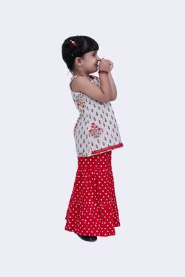 Twisha sweet cotton patola & floral printed top & polka printed sharara-offwhite & red 3