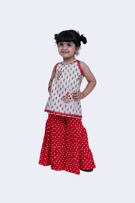 Twisha sweet cotton patola & floral printed top & polka printed sharara-offwhite & red 4