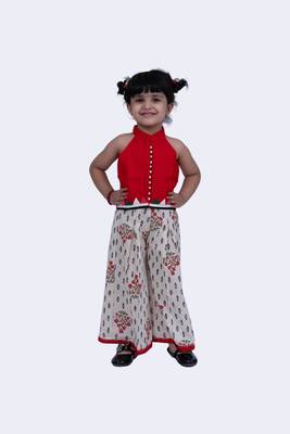 Twisha smart rayon patchwork top & patola and floral printed palazzo-red & offwhite 1