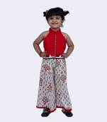 Twisha smart rayon patchwork top & patola and floral printed palazzo-red & offwhite