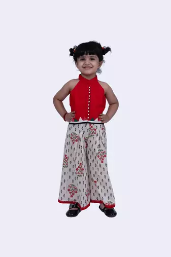 Twisha smart rayon patchwork top & patola and floral printed palazzo-red & offwhite
