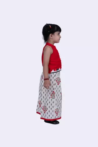 Twisha smart rayon patchwork top & patola and floral printed palazzo-red & offwhite