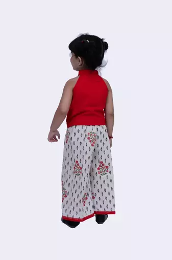 Twisha smart rayon patchwork top & patola and floral printed palazzo-red & offwhite