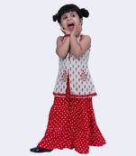 Twisha smart cotton patola & foral printed top & polka sharara-offwhite & red