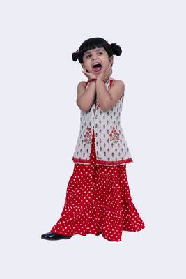 Twisha smart cotton patola & foral printed top & polka sharara-offwhite & red 2