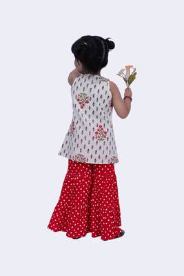 Twisha smart cotton patola & foral printed top & polka sharara-offwhite & red 4