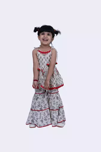 Twisha smart cotton patola and foral printed top and floral sharara-offwhite