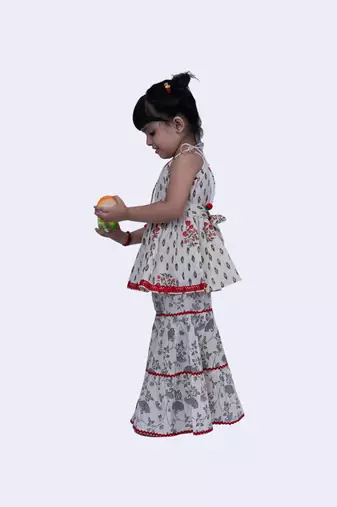 Twisha smart cotton patola and foral printed top and floral sharara-offwhite