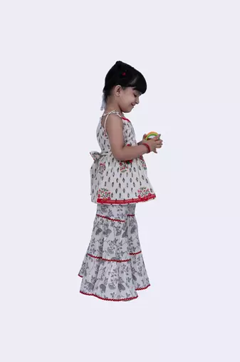 Twisha smart cotton patola and foral printed top and floral sharara-offwhite