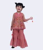 Twisha smart cotton prited top & striped sharara -grey & pink