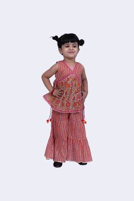 Twisha smart cotton prited top & striped sharara -grey & pink 2