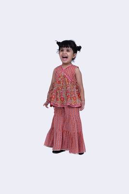 Twisha smart cotton prited top & striped sharara -grey & pink 3