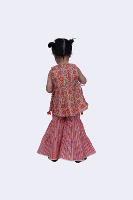 Twisha smart cotton prited top & striped sharara -grey & pink 5