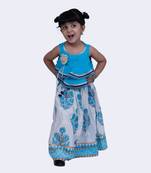 Twisha rayon lace detail frill top & mughal printed ghaghra-blue & white