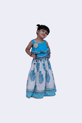 Twisha rayon lace detail frill top & mughal printed ghaghra-blue & white 2