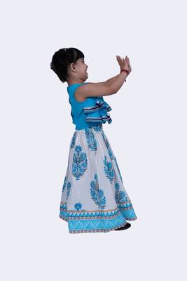 Twisha rayon lace detail frill top & mughal printed ghaghra-blue & white 3