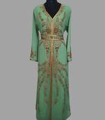 Pear color luxurious Handmade Moroccan Kaftan with hijjab