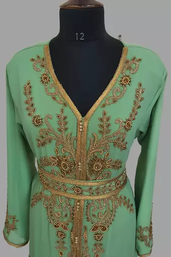 Pear color Handmade Moroccan Kaftan with hijjab