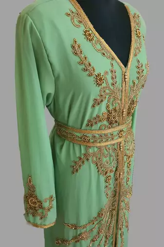 Pear color Handmade Moroccan Kaftan with hijjab