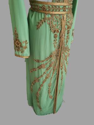 Pear color Handmade Moroccan Kaftan with hijjab 4