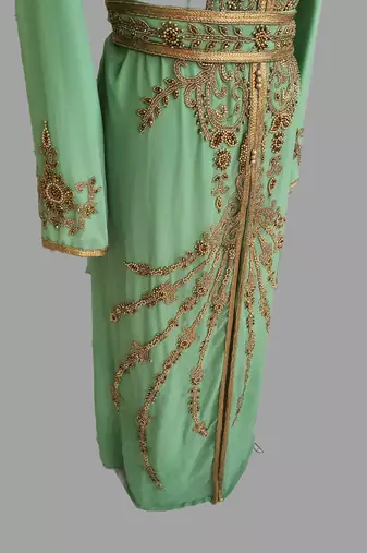 Pear color Handmade Moroccan Kaftan with hijjab
