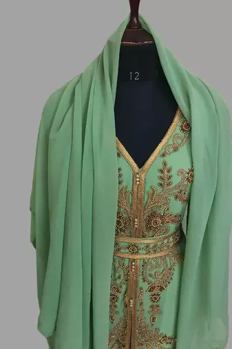 Pear color Handmade Moroccan Kaftan with hijjab